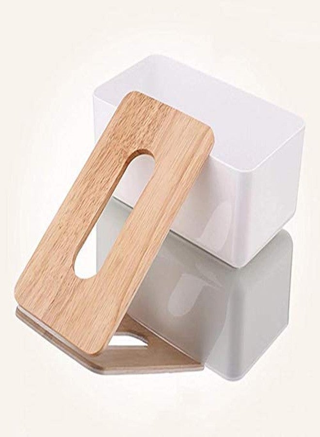 WENGTY Rectangular Shape Wooden Cover Plastic Tissue Box Holder | Paper Napkin Holder Case | Tissue Holder Dispenser Organizer for Car Decor Home Room Hotel - Image 4
